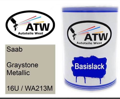 Saab, Graystone Metallic, 16U / WA213M: 500ml Lackdose, von ATW Autoteile West.